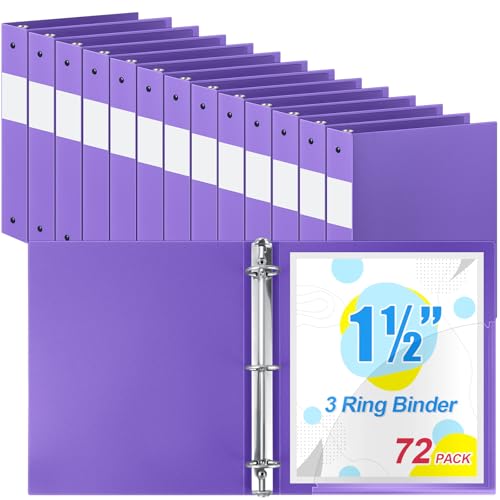 Henoyso 36 Stück 3-Ringbuch, 3,8 cm, Kunststoff, flexibel, rund, passend für Briefgröße 21,6 x 27,9 cm, Papier, hält 300 Blatt mit 1 Tasche, für Büro, Schule (lila) von Henoyso