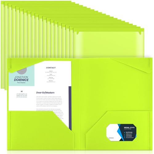 Henoyso Kunststoff-Ordner mit transparenten Vordertaschen, robuste Aktenordner mit 2 Taschen und Kartenfächern für Schülerkommunikation, Schule, Büro, Präsentationsbericht, 60 Stück (fluoreszierendes von Henoyso