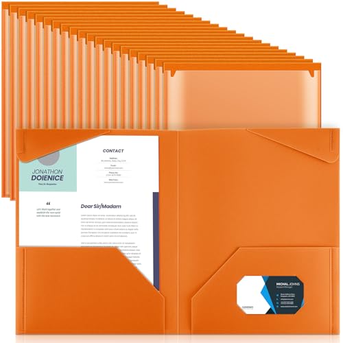 Henoyso Kunststoff-Ordner mit transparenten Vordertaschen, robuste Aktenordner mit 2 Taschen und Kartenfächern für Schülerkommunikation, Schule, Büro, Präsentationsbericht, Orange, 60 Stück von Henoyso