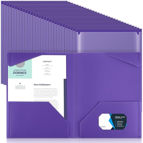 Henoyso Kunststoff-Ordner mit transparenten Vordertaschen, strapazierfähig, mit 2 Taschen und Kartenschlitzen, für Studenten, Lehrer, Schule, Büro, Präsentationsbericht, Violett, 100 Stück von Henoyso