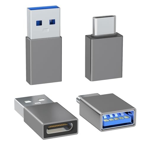 4er-Pack USB-C-zu-USB-Adapter, mit 2 Typ-C-Stecker-auf-A-Stecker-Adapter & 2 USB-C-Stecker-auf-USB-Buchse-Adapter, kompatibel mit Apple Watch, iPhone 16 Pro Max 16Pro 16Plus 16, AirPods - Grau von Henrety