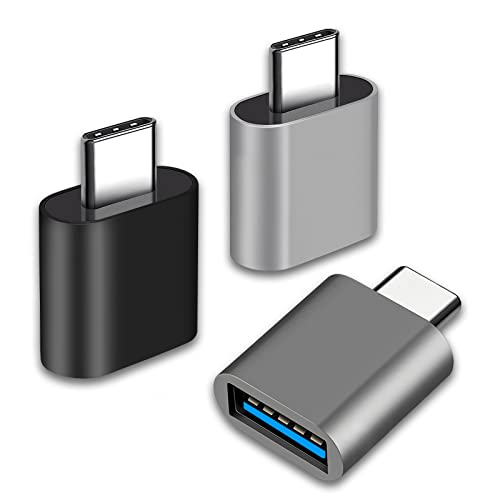 USB-C-auf-USB-Adapter, Typ-C-Thunderbolt-4-OTG-Konverter, USB-C-Stecker-auf-USB-3.0-Buchse-Adapter (3er-Pack) für Apple MacBook Pro, MacBook, iPad, Galaxy S20-S23 und mehr (Schwarz/Grau/Silber) von Henrety