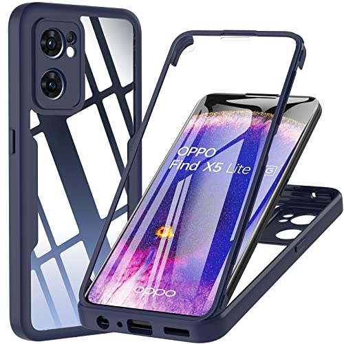 Für Oppo Find X5 Lite/Reno 7 5G Hülle, 360 Grad Rundumschutz Schutzhülle mit eingebautem Displayschutz Robust Bumper Case Stoßfest Handyhülle für Oppo Find X5 Lite 5G/Reno 7 5G (6,43 Zoll) - blau von Hensinple