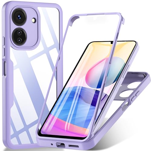 Für Redmi 13C Hülle,360 Grad Schutz hülle für Xiaomi Redmi 13C 4G / Xiaomi Poco C65 Case mit Displayschutz, Poco C65 Schutzhülle Stoßfest, Redmi 13C Schutz Vorne und Hinten (Violett) von Hensinple