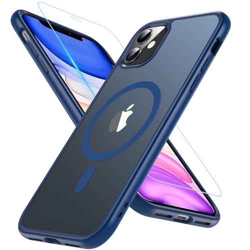 Kompatibel für iPhone 11 Hülle Kompatibel mit MagSafe Transluzente Matte Handyhülle für iPhone 11 Magnetisch Stoßfeste Schutzhülle iPhone 11 Case mit Schutzfolie für iPhone 11 6.1 Zoll (Blau) von Hensinple