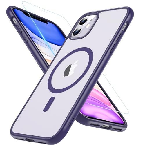 Kompatibel für iPhone 11 Hülle Mit MagSafe - Transluzente Matte Magnetische Stoßfeste Schutzhülle Mit Schutzfolie für 6.1 Zoll (Lila) von Hensinple