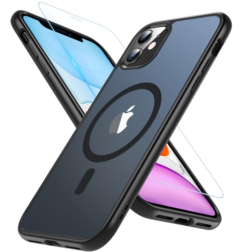 Kompatibel für iPhone 11 Hülle Kompatibel mit MagSafe Transluzente Matte Handyhülle für iPhone 11 Magnetisch Stoßfeste Schutzhülle iPhone 11 Case mit Schutzfolie für iPhone 11 6.1 Zoll (Schwarz) von Hensinple