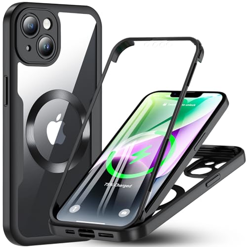 Für iPhone 14 Hülle Kompatibel mit MagSafe, 360 Grad Handyhülle iPhone 14 Eingebaut Schutzfolie Magnetisch Stoßfest Case für iPhone 14 6,1 Zoll Schutzhülle Magnet Cover mit Displayschutz (Schwarz) von Hensinple