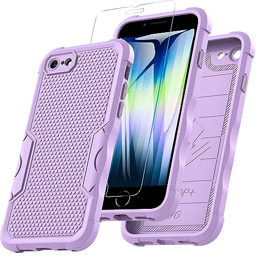 Für iPhone SE 2020 iPhone SE 2022 Hülle iPhone 8/7 Hülle, Stoßfest Rugged Hülle mit 9H Displayschutz-Glas Fallschutz Handyhülle iPhone SE 2020 TPU Outdoor Case mit Kameraschutz für iPhone 8 (Lila) von Hensinple