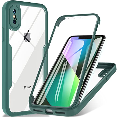 Für iPhone X/iPhone XS Hülle, 360 Grad Schutzhülle Stoßfest Handyhülle iPhone X mit Eingebautem Displayschutz und Kameraschutz iPhone X Case Bumper Fallschutz TPU iPhone XS X Cover (Grün) von Hensinple