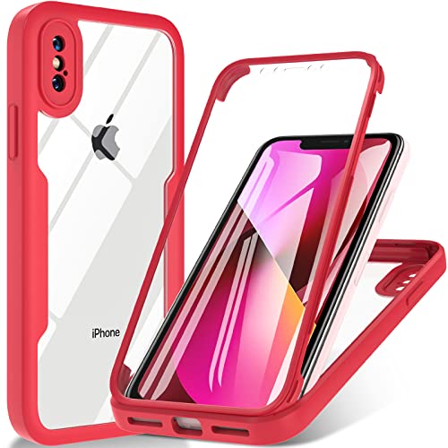 Für iPhone X/iPhone XS Hülle, 360 Grad Schutzhülle Stoßfest Handyhülle iPhone X mit Eingebautem Displayschutz und Kameraschutz iPhone X Case Bumper Fallschutz TPU iPhone XS X Cover (Rot) von Hensinple