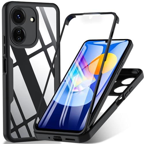 Hensinple Für Redmi 13C Hülle,360 Grad Schutz hülle für Xiaomi Redmi 13C 4G / Xiaomi Poco C65 Case mit Displayschutz, Poco C65 Schutzhülle Stoßfest, Redmi 13C Schutz Vorne und Hinten (Schwarz) von Hensinple