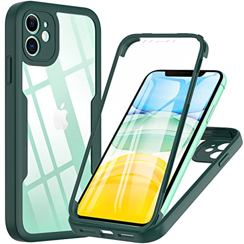 Hensinple iPhone 11 Hülle Mit Eingebautem Displayschutz - 360° Rundumschutz TPU Robust Bumper Case Stoßfest Schutzhülle für 6,1 Zoll (Oliv Grün) von Hensinple