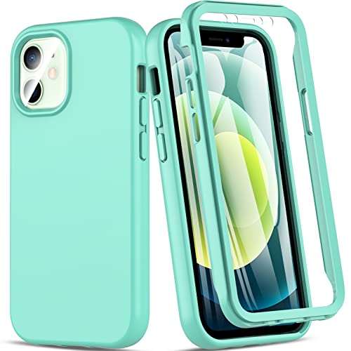 Hensinple Für iPhone 12 Mini Hülle, 360 Grad Rundumschutz handyhülle iPhone 12 Mini Mit Eingebautem 9H Displayschutz, Stoßfest Schutzhülle iPhone 12 Mini Bumper Case Cover für iPhone 12 Mini-Grün von Hensinple