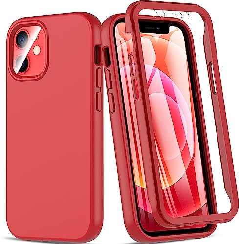 Hensinple Für iPhone 12 Mini Hülle,handyhülle iPhone 12 Mini 360 Grad Rundumschutz Mit Eingebautem 9H Displayschutz, Stoßfest Schutzhülle iPhone 12 Mini Bumper Case Cover für iPhone 12 Mini-Rot von Hensinple