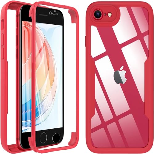 Hensinple Für iPhone SE 2022 Hülle, iPhone SE 2020 / iPhone 7/8 Handyhülle Mit Eingebautem Displayschutz, 360° Stoßfest Case Cover Schutzhülle für iPhone SE 2022/SE 2020/7/8 4.7 Zoll (Rot) von Hensinple