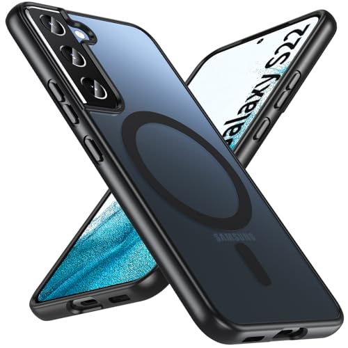 Hensinple Magnetisch Hülle für Samsung Galaxy S22,Kompatibel mit MagSafe, [Militär Schutzhülle] Robust Stoßfest Kratzfeste Dünn Transluzente Matt TPU HandyHülle Cover Case für Samsung S22 5G(Schwarz) von Hensinple