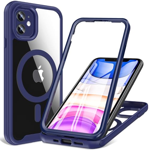 Hensinple Magnetisch Hülle für iPhone 11 Hülle 6,1 Zoll, Mit Eingebautem Displayschutz Kompatibel mit MagSafe, 360° Rundumschutz Stoßfest Schutzhülle Handyhülle für iPhone 11(Blau) von Hensinple