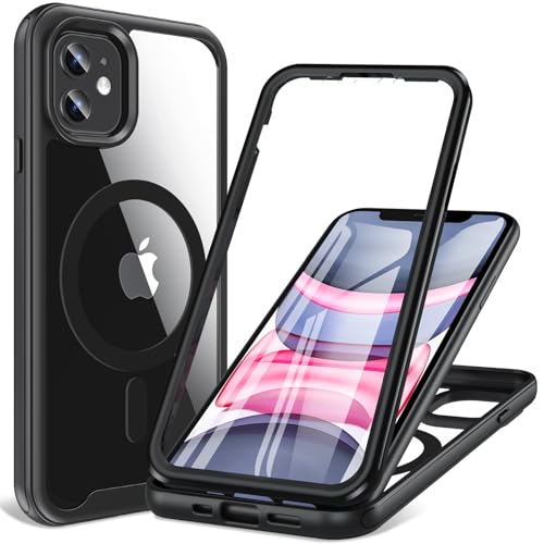 Hensinple Magnetisch Hülle für iPhone 11 Hülle 6,1 Zoll, Mit Eingebautem Displayschutz Kompatibel mit MagSafe, 360° Rundumschutz Stoßfest Schutzhülle Handyhülle für iPhone 11(Schwarz) von Hensinple