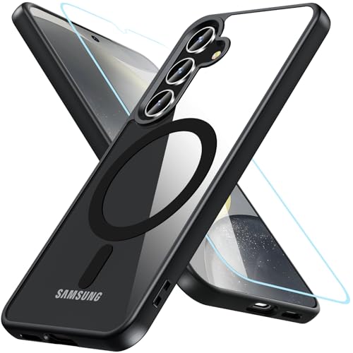 Hensinple für Samsung Galaxy S24 Hülle für Magsafe mit Panzer Schutz Glas,Magnetisch Handyhülle Samsung S24 Stoßfest Schutz Dünn Transparent Outdoor Schutzhülle Case für S24,Schwarz von Hensinple