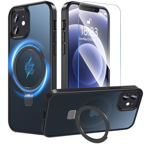 Hensinple für iPhone 12 Hülle/iPhone 12 Pro Hülle mit Ständer, Magnetisch Schutzhülle mit Panzer Schutz Glas,Kompatibel mit MagSafe, Durchscheinend Matt Stoßfest Handyhülle Case Cover, Schwarz Hensinple für iPhone 12 Hülle/iPhone 12 Pro Hülle mit Ständer, Magnetisch Schutzhülle mit Panzer Schutz Glas,Kompatibel mit MagSafe, Durchscheinend Matt Stoßfest Handyhülle Case Cover, Schwarz von Hensinple