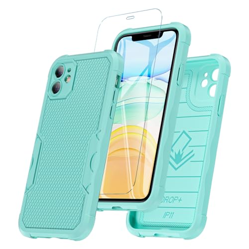 Hülle für iPhone 11, Handyhülle iPhone 11 mit HD Displayschutz-Glas Stoßfest Militärstandard FallSchutz Robust Hülle iPhone 11 6,1 Zoll Stoßdämpfung an Vier Ecken iPhone 11 Case (Grün) von Hensinple