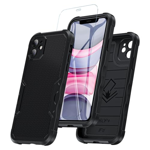 Hülle für iPhone 11, Handyhülle iPhone 11 mit HD Displayschutz-Glas Stoßfest Militärstandard FallSchutz Robust Hülle iPhone 11 6,1 Zoll Stoßdämpfung an Vier Ecken iPhone 11 Case (Schwarz) von Hensinple