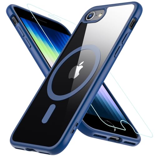 Hülle Kompatibel für iPhone SE 2020, iPhone SE 2022 Hülle iPhone 8/7 Hülle, Magnetisch Handyhülle iPhone SE 2/3 mit HD Schutzfolie Glas für MagSafe Stoßfeste Schutzhülle iPhone SE 2022 Case (Blau) von Hensinple