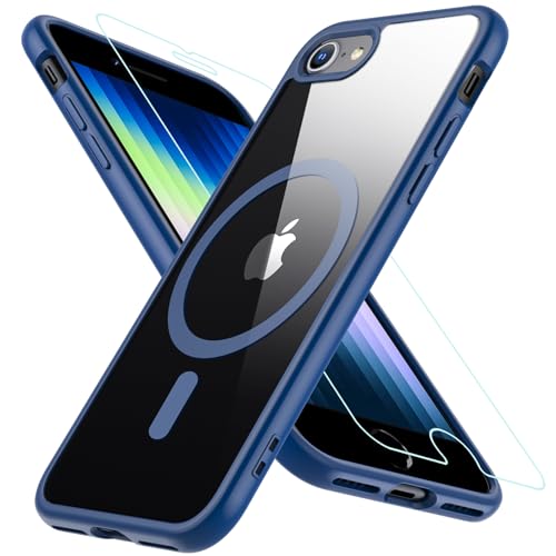 Hülle für iPhone SE 2020, iPhone SE 2022 Hülle iPhone 8/7 Hülle, Magnetisch Handyhülle iPhone SE 2/3 mit HD Schutzfolie Glas für MagSafe Stoßfeste Schutzhülle iPhone SE 2022 Case (Blau) von Hensinple