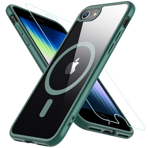 Hülle für iPhone SE 2020, iPhone SE 2022 Hülle iPhone 8/7 Hülle, Magnetisch Handyhülle iPhone SE 2/3 mit HD Schutzfolie Glas für MagSafe Stoßfeste Schutzhülle iPhone SE 2022 Case (Grün) von Hensinple