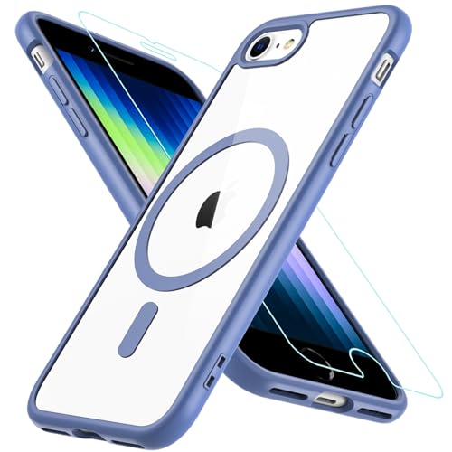 Hülle für iPhone SE 2020, iPhone SE 2022 Hülle iPhone 8/7 Hülle, Magnetisch Handyhülle iPhone SE 2/3 mit HD Schutzfolie Glas für MagSafe Stoßfeste Schutzhülle iPhone SE 2022 Case (Hellblau) von Hensinple