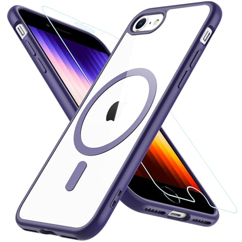 Hülle für iPhone SE 2020, iPhone SE 2022 Hülle iPhone 8/7 Hülle, Magnetisch Handyhülle iPhone SE 2/3 mit HD Schutzfolie Glas für MagSafe Stoßfeste Schutzhülle iPhone SE 2022 Case (Violett) von Hensinple