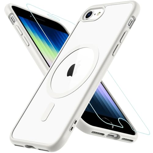 Hülle für iPhone SE 2020, iPhone SE 2022 Hülle iPhone 8/7 Hülle, Magnetisch Handyhülle iPhone SE 2/3 mit HD Schutzfolie Glas für MagSafe Stoßfeste Schutzhülle iPhone SE 2022 Case (Weiß) von Hensinple