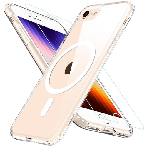 Hülle für iPhone SE 2020, iPhone SE 2022 Hülle iPhone 8/7 Hülle, Magnetisch Handyhülle iPhone SE 2/3 mit HD Schutzfolie Glas für MagSafe Stoßfeste Schutzhülle iPhone SE 2022 Case (Transparent) von Hensinple