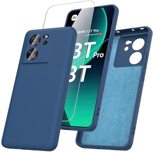 Schutzhülle für Xiaomi 13T/13T Pro, Silikon mit Hartglas, stoßfest, militärisch, 360 Grad, robust, kompletter Schutz, Bumper Schutzhülle für Xiaomi 13T/13T Pro-Blue von Hensinple