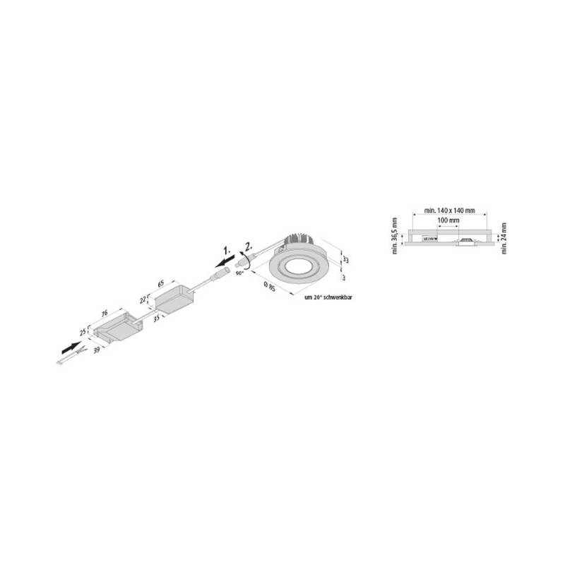LED-Einbaustrahler Eco SR 68 chrom matt 4.000 K Ø 8,5 cm Alu von Hera