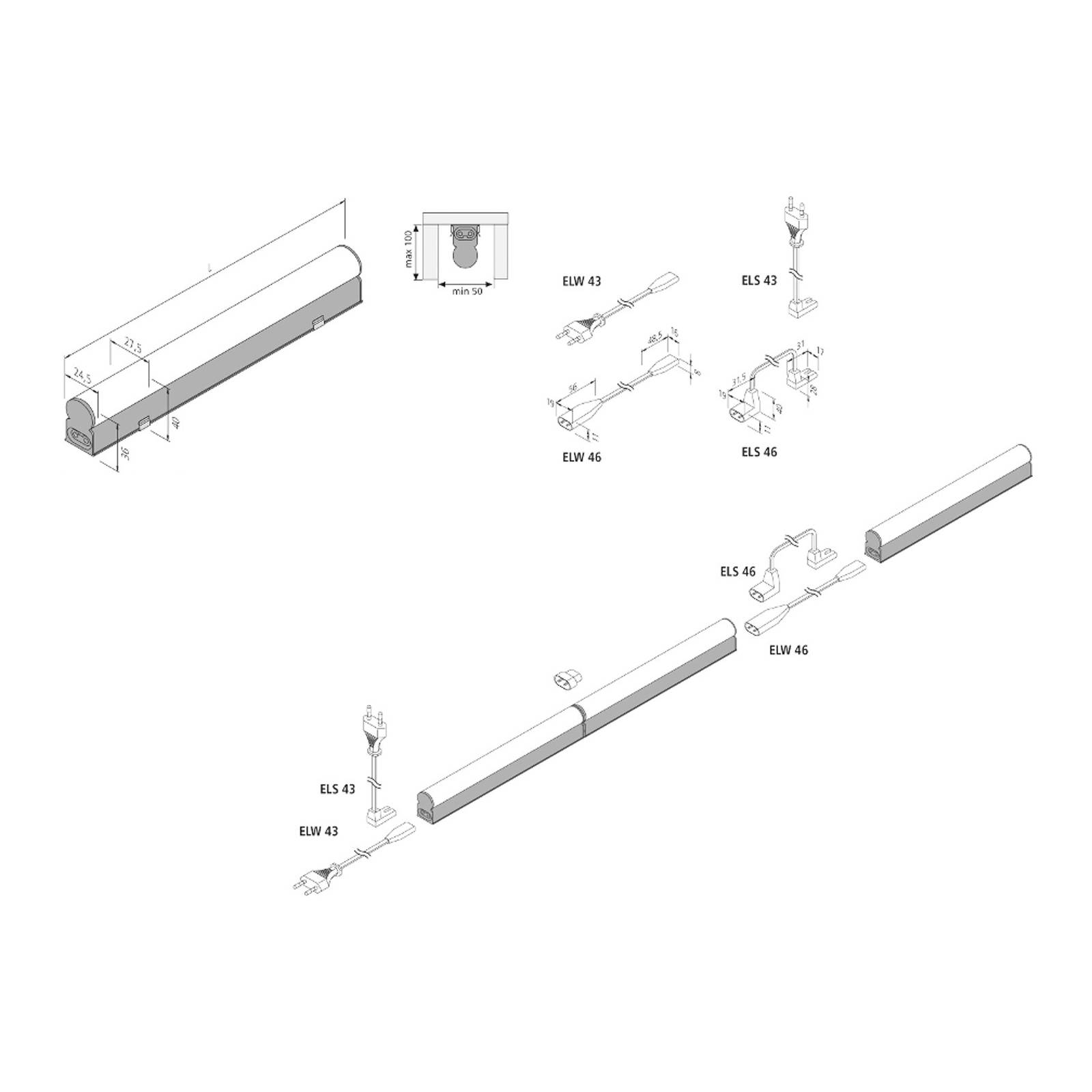 LED-Lichtleiste EcoLite F HO Anbau, 3.000K, 90cm von Hera