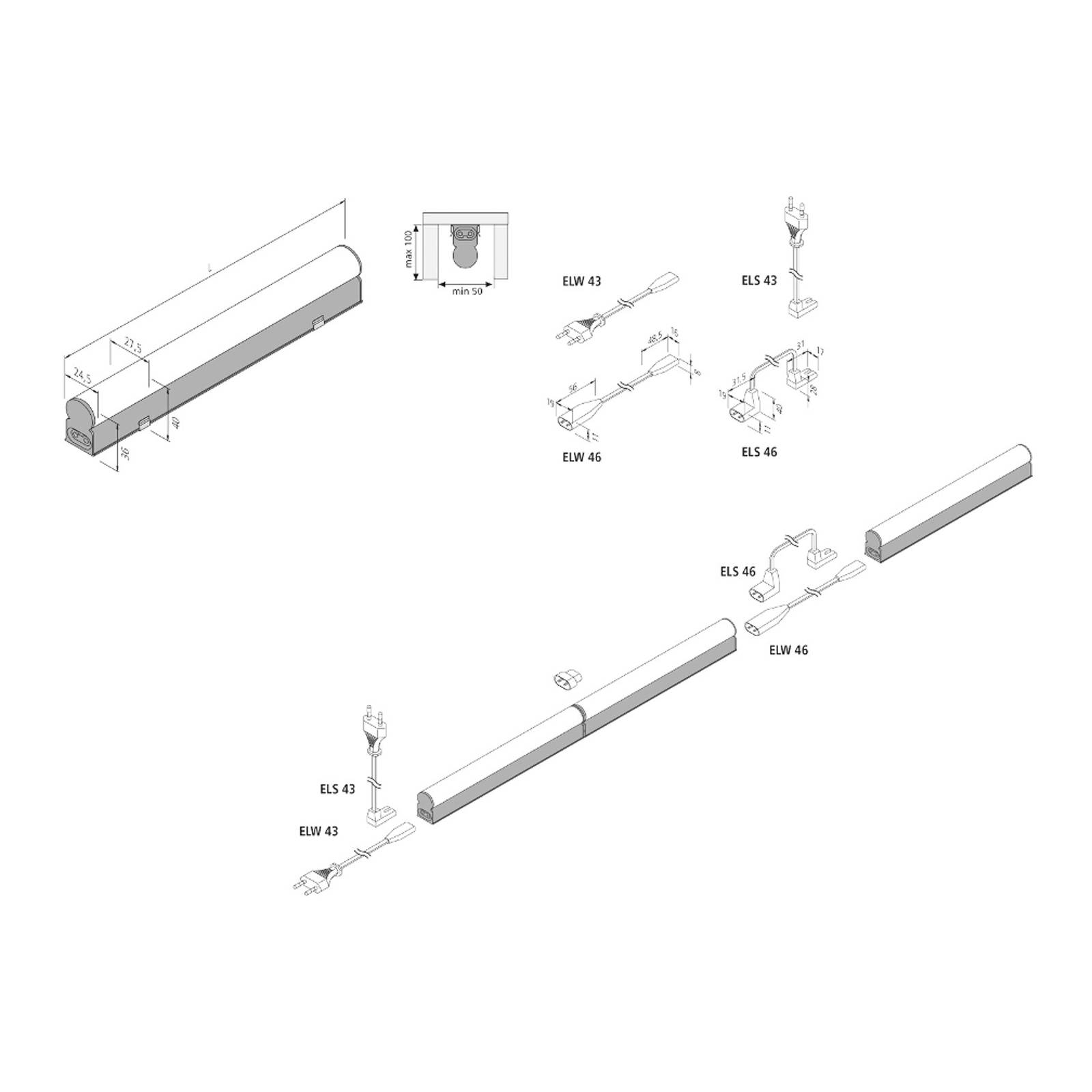 LED-Lichtleiste EcoLite F HO Anbau, 4.000K, 90cm LED-Lichtleiste EcoLite F HO Anbau, 4.000K, 90cm von Hera