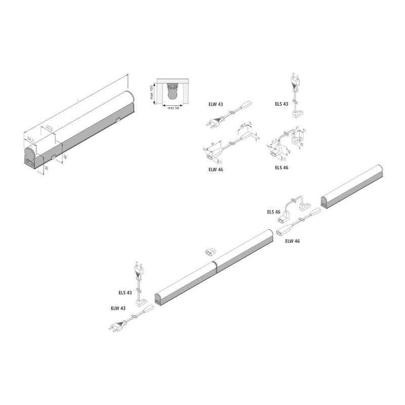 LED-Lichtleiste EcoLite F HO Anbau, 4.000K, 90cm von Hera