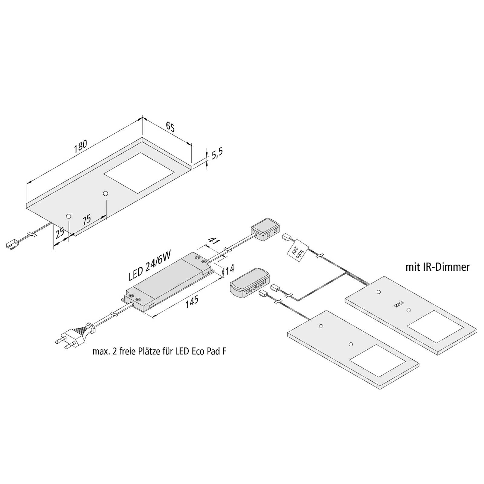 LED-Unterbaulampe Eco-Pad F 2x-Set 3.000K alu von Hera