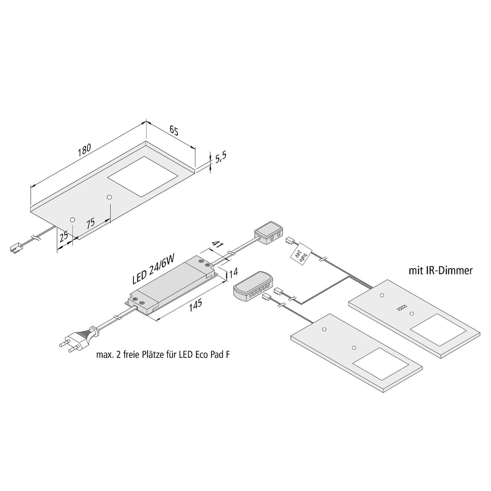 LED-Unterbaulampe Eco-Pad F 2x-Set 4.000K alu von Hera