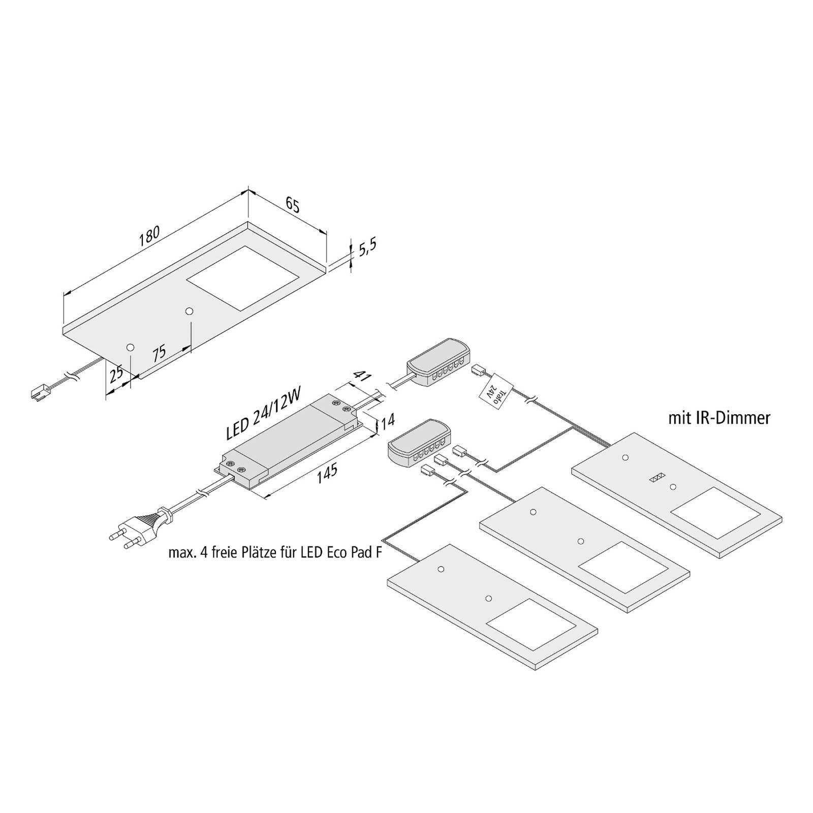 LED-Unterbaulampe Eco-Pad F 3x-Set 3.000K alu von Hera