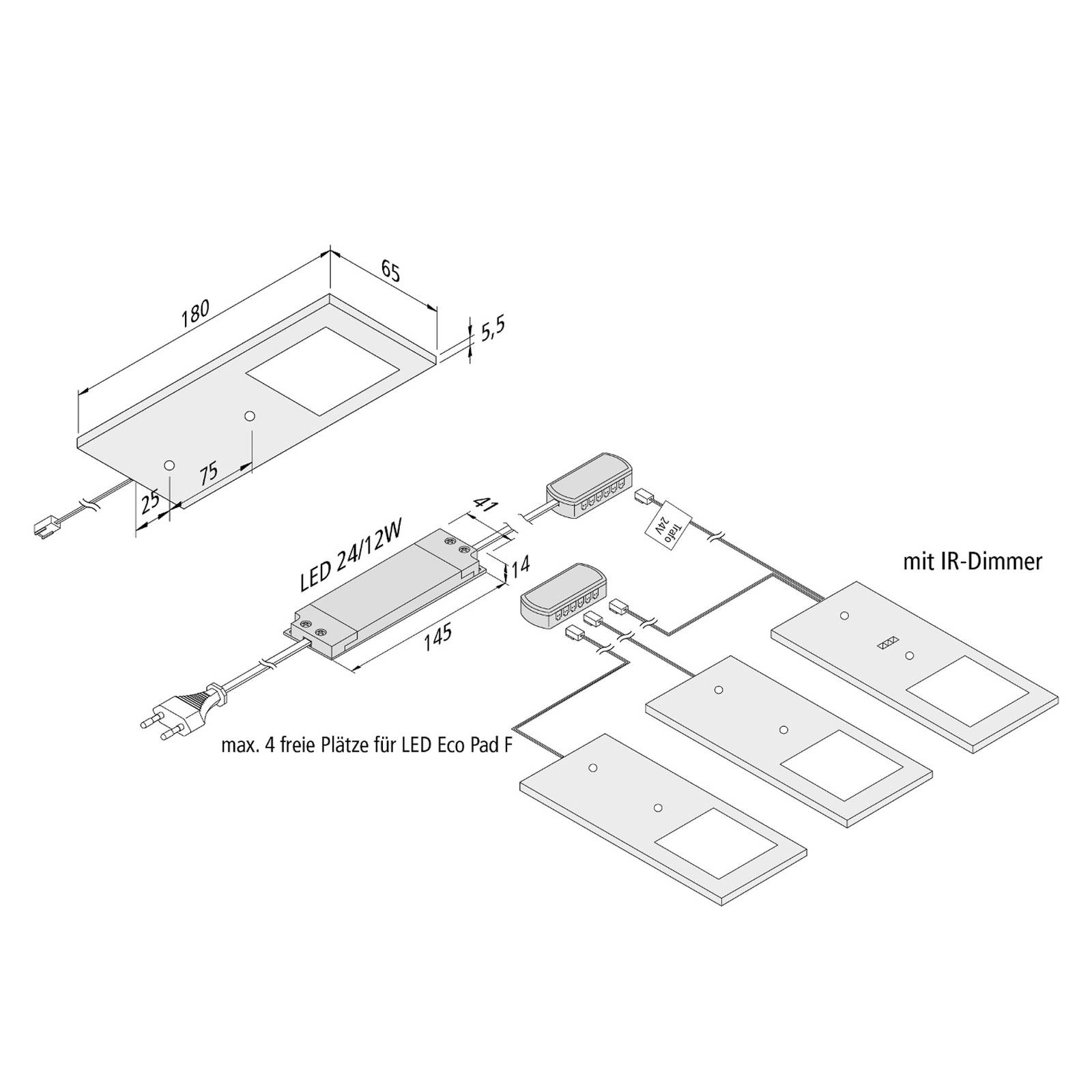 LED-Unterbaulampe Eco-Pad F 3x-Set 3.000K schwarz von Hera