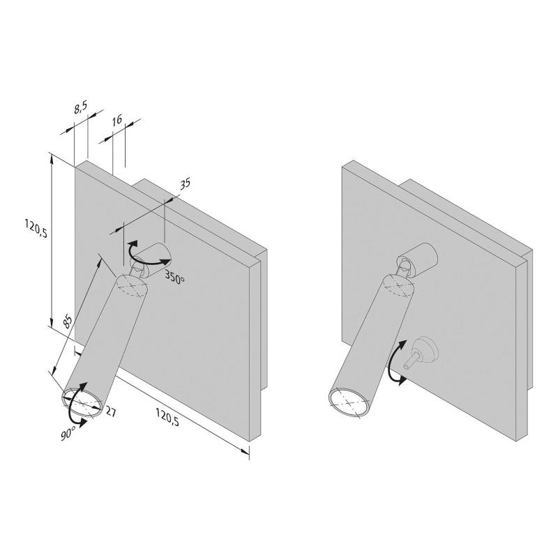 Leseleuchte BL1-LED, Ein-/Anbau, Schalter, stahl von Hera