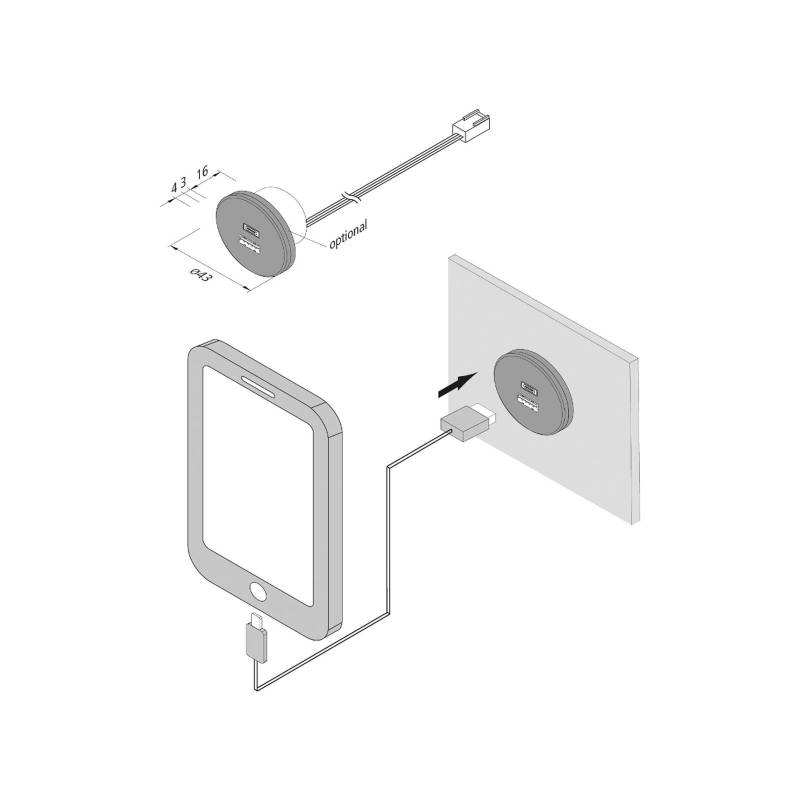 Steckdose USB-A + USB-C, weiß, Möbeleinbau, 24V-Eingang, 20W von Hera