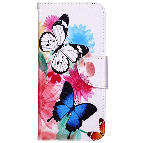 Handytasche Galaxy A6 Plus 2018 Lederhülle Flip Hülle Leder Klapphülle Ledertasche Bookstyle Cover Brieftasche Schutzhülle Wallet Case Handyhülle Leder Tasche,Schmetterling Blumen von Herbests