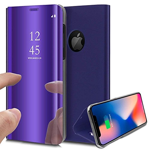 Herbests Hülle Kompatibel mit iPhone XS Max Spiegel Handyhülle Ledertasche Überzug Mirror Case Clear View Flip Cover Hülle Bookstyle Handyhülle Lederhülle mit Standfunktion,Lila von Herbests