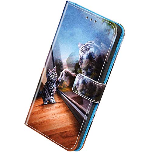 Herbests Kompatibel mit Samsung Galaxy A20S Handyhülle Hülle Flip Case Bunt Muster Leder Tasche Schutzhülle Klappbar Bookstyle Lederhülle Ledertasche mit Magnet Kartenfach,Tiger Katze von Herbests