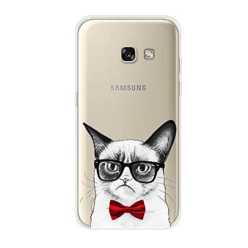 Herbests Kompatibel mit Samsung Galaxy A3 2017 Hülle Transparent mit Muster Motiv Crystal TPU Silikon Handyhülle Weich Durchsichtige Schutzhülle Handytasche Softcase Backcover,Katze Glas von Herbests