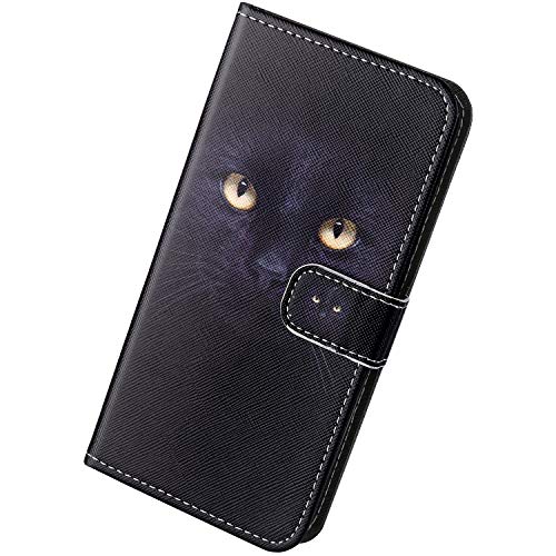 Herbests Kompatibel mit Samsung Galaxy A51 Hülle Schutzhülle Leder Handyhüllen Retro Cartoon Muster Flip Wallet Case Cover Klapphülle Ledertasche Handytasche Kartenfach Magnet,Schwarz Katze von Herbests